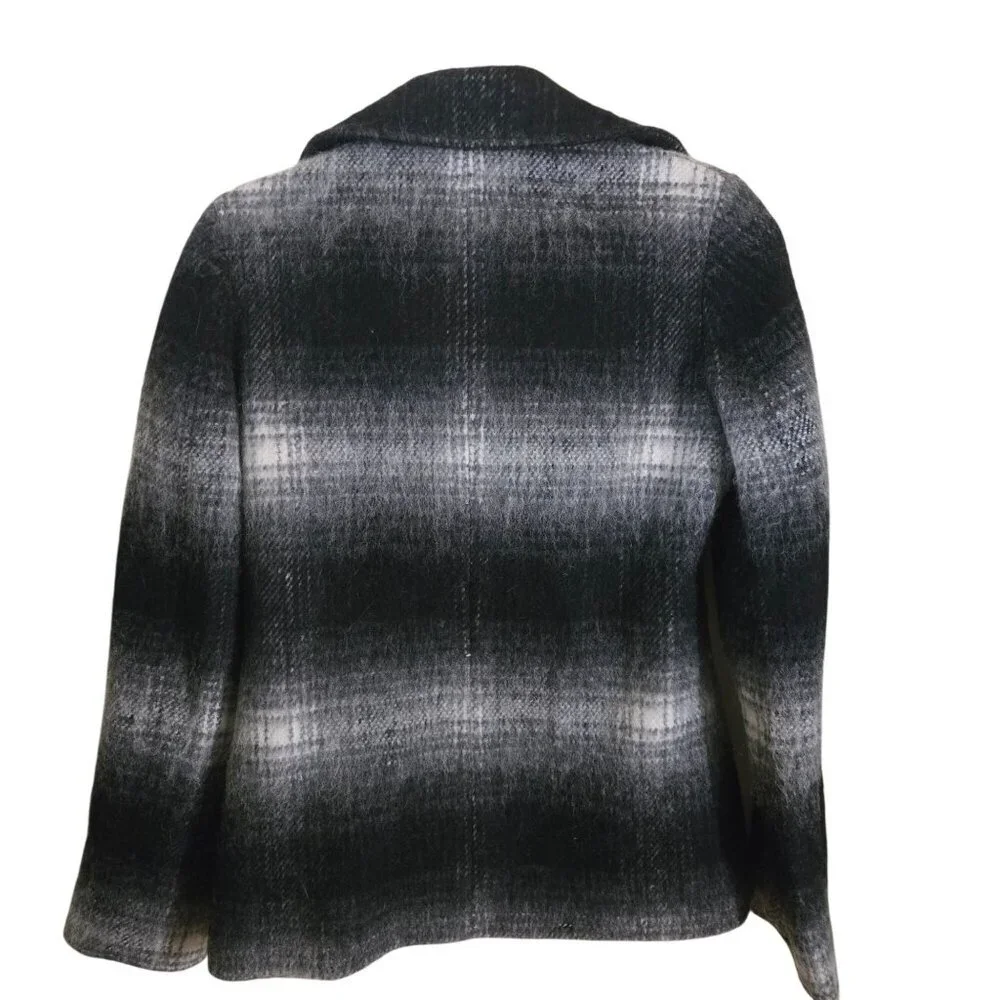 Victoria's Secret Gray Ombre Plaid Wool Blend Peacoat Pockets Warm Size 6